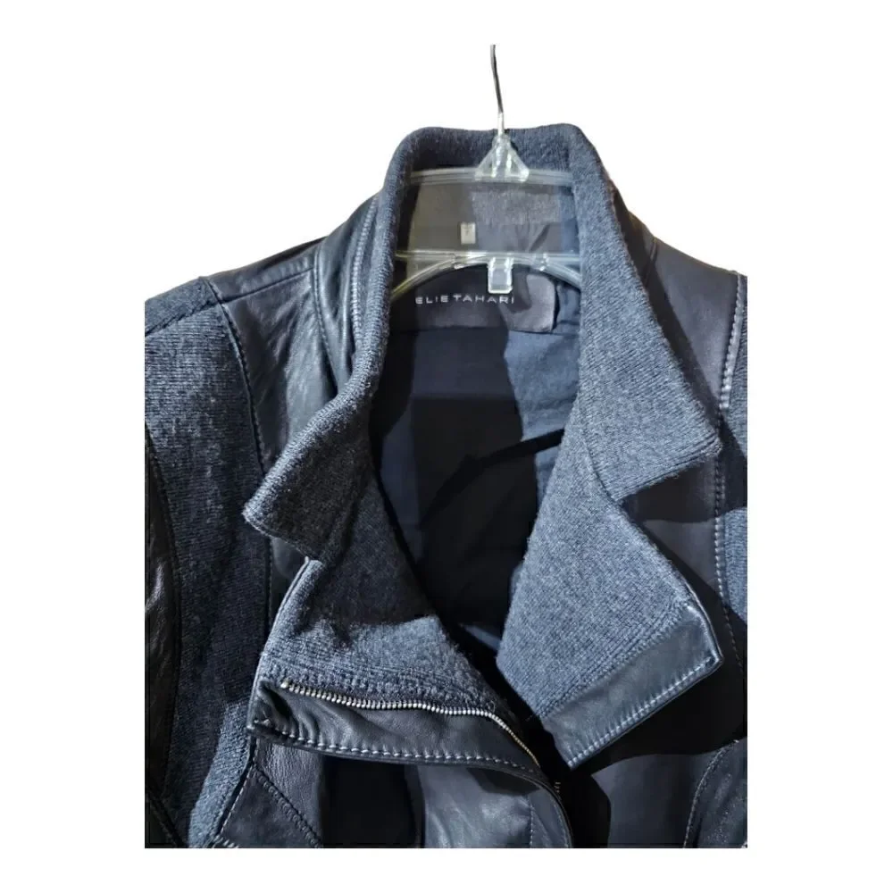 ELIE TAHARI Leather/Cotton Moto Jacket - Size Small‎
